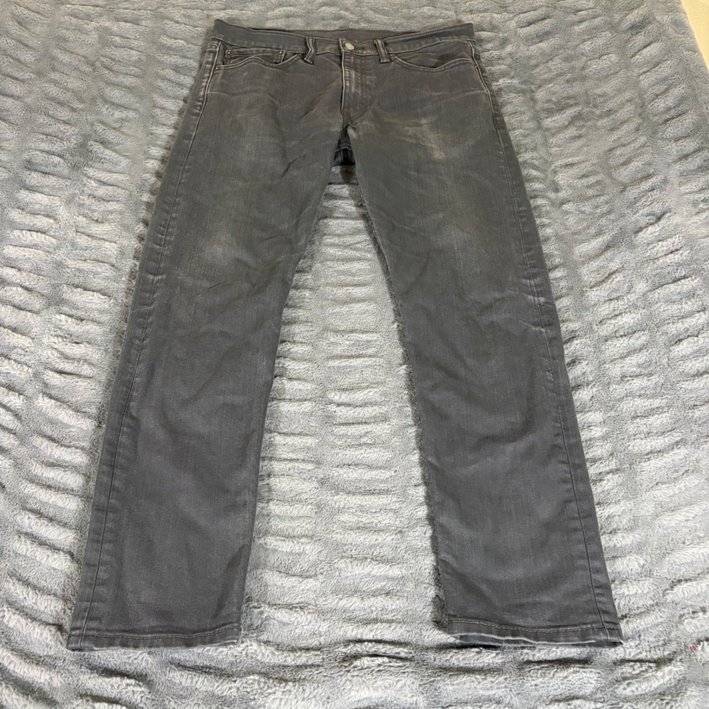Levis 502 Regular Taper Jeans Mens 34x32 Faded Black Gray Stretch Denim AR691
